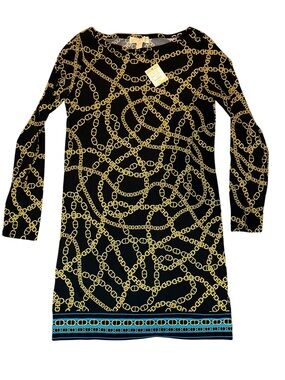 michael kors black gold dress Black dress with gold chain belt brand MICHAEL KORS Globalbrandsstore.com/en